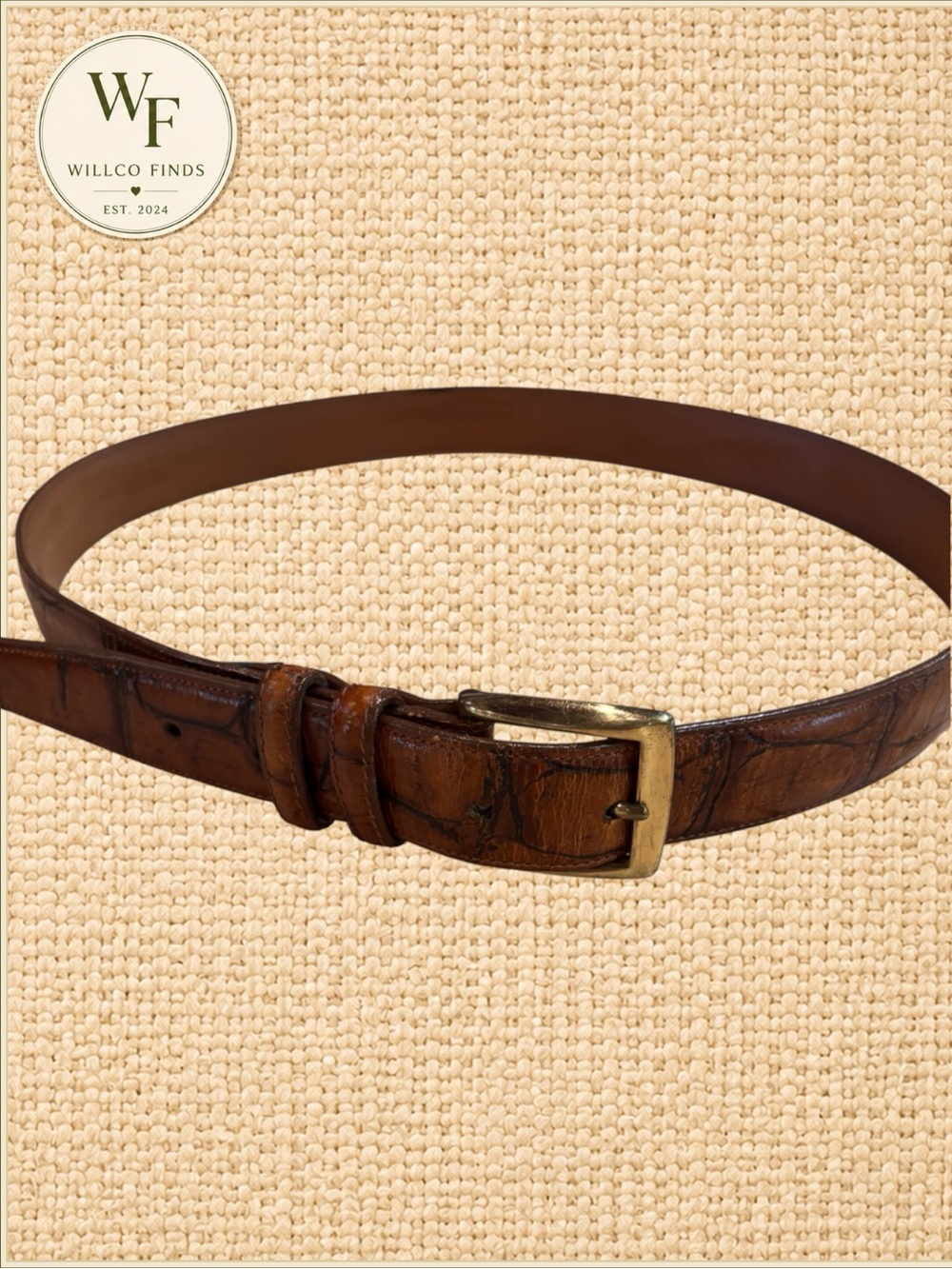 Brighton Men’s Brown Croc Embossed Leather Belt Brass Buckle Made in USA